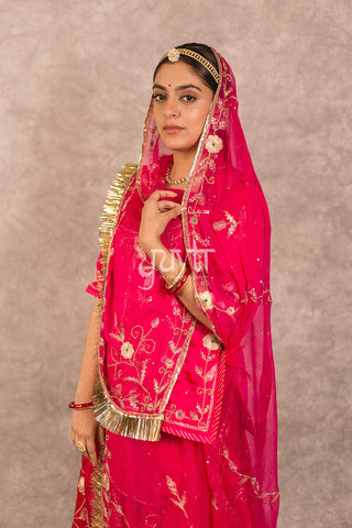 Raani pink Aari work Bamber Satin poshak