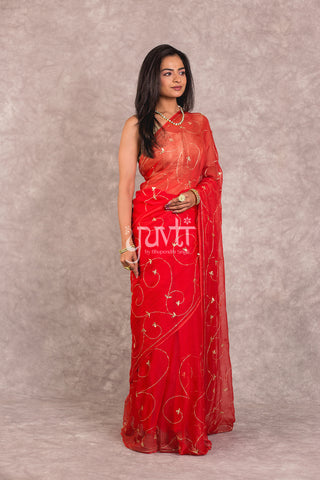 Red Chiffon Saree