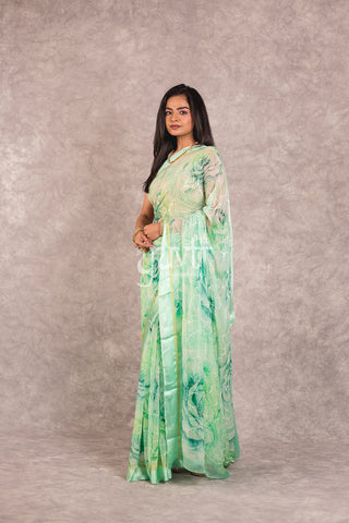 Sea Green Viscose Chiffon Resham Sequins Saree