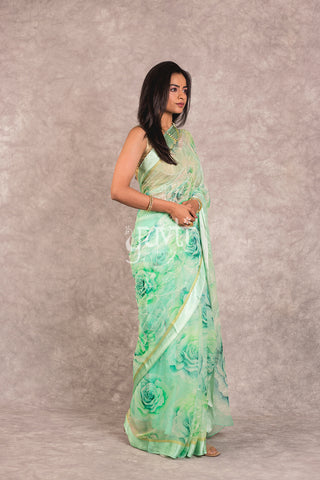 Sea Green Viscose Chiffon Resham Sequins Saree