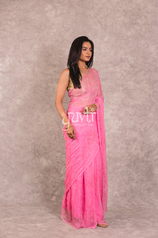 Pink Viscose Chiffon Resham Sequins work Saree