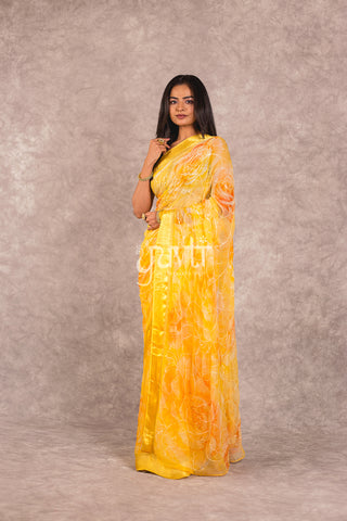 Yellow Viscose Chiffon Resham sequins work Saree