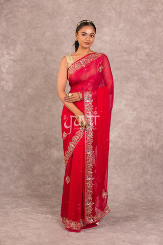 Red Chiffon Saree