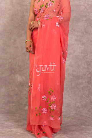 Peach Chiffon Saree