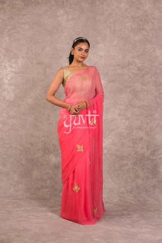 Pink Viscose Chiffon Dori gotapatti work Saree