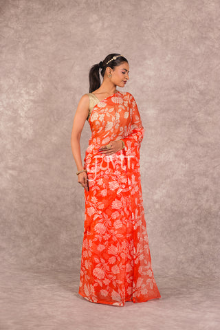 Orange Chiffon Saree