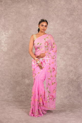 Pink Chiffon Saree