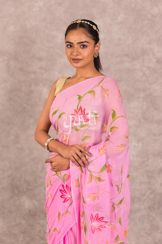 Pink Chiffon Saree