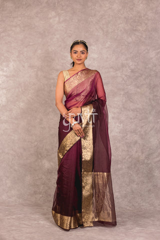 Wine Organza Saree