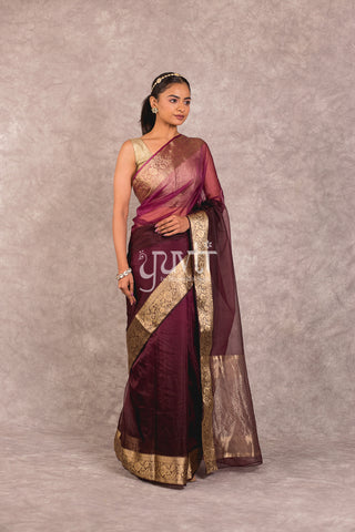 Wine Organza Saree