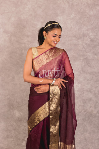 Wine Organza Saree