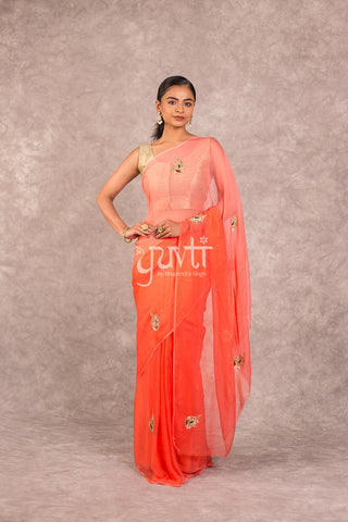 Peach Chiffon Saree