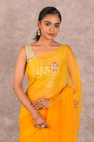 Yellow Chiffon Saree