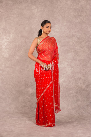 Red Viscose Chiffon Aari Work Saree