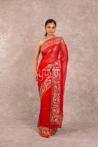 Red Chiffon Saree