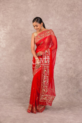 Red Chiffon Saree