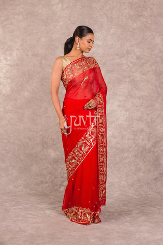 Red Chiffon Saree