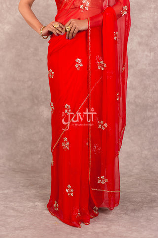 Red Chiffon Saree