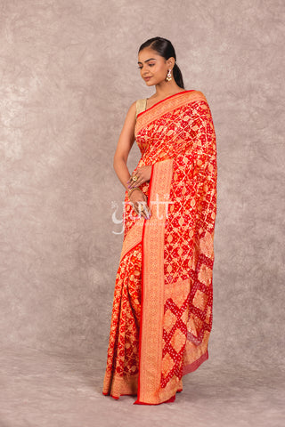 Red Georgette Bandhej Saree