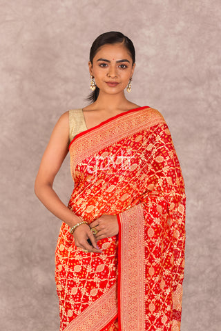 Red Georgette Bandhej Saree