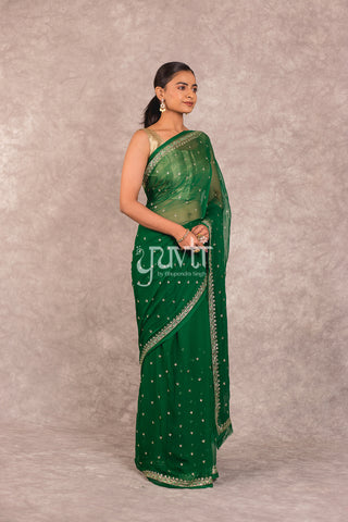 Green Viscose Chiffon Aari Work Saree