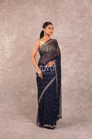 Blue Viscose Chiffon Zari Work Saree