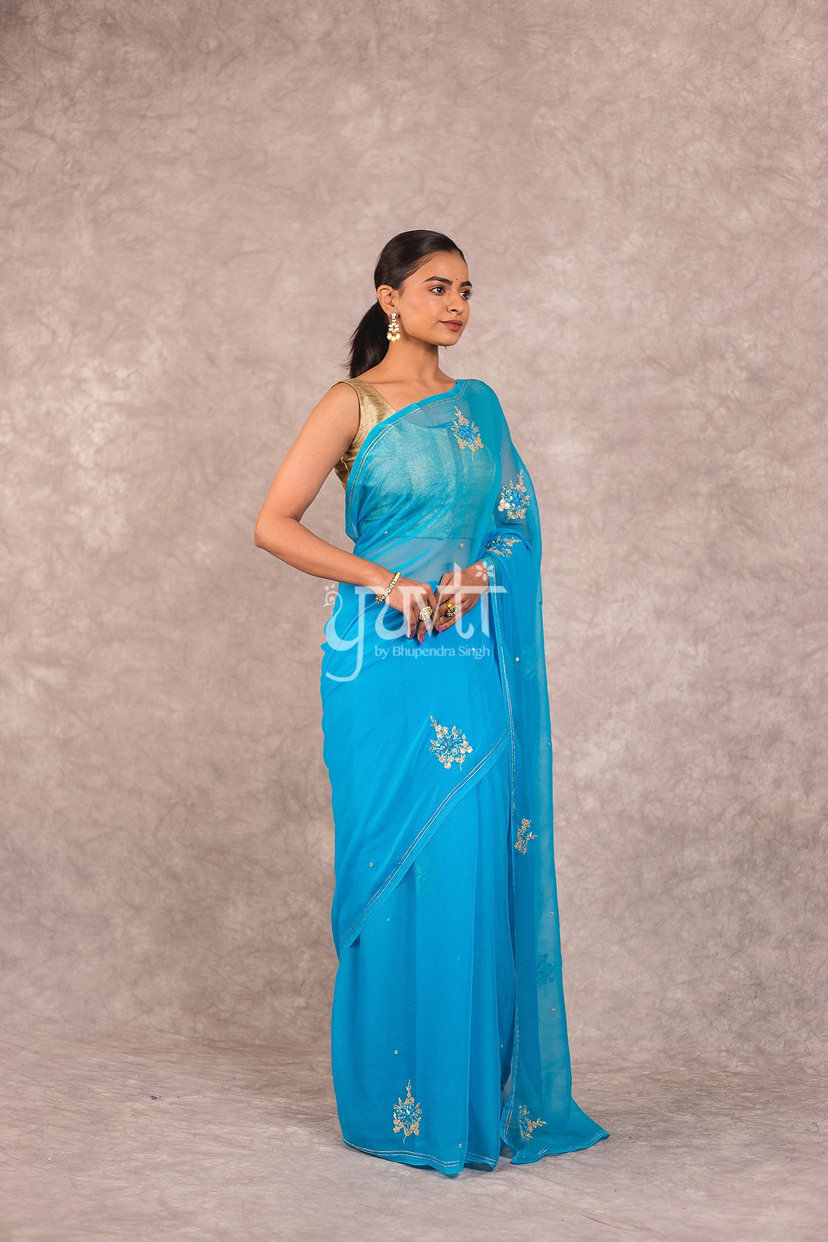 Blue Chiffon Saree