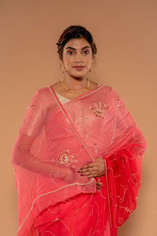 Resham Kar Dana Gajri Viscose Chiffon Saree