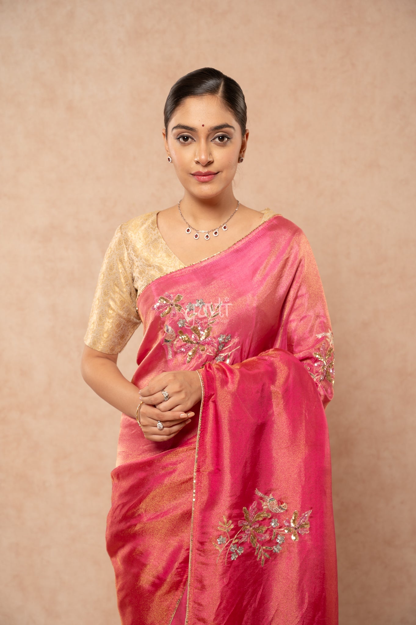 Rani Viscose Tissue Aari Sequins Motifs ( Butti ) Handwork Party  Saree