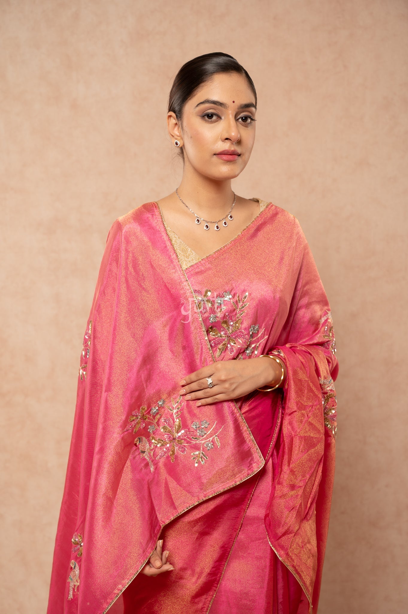 Rani Viscose Tissue Aari Sequins Motifs ( Butti ) Handwork Party  Saree