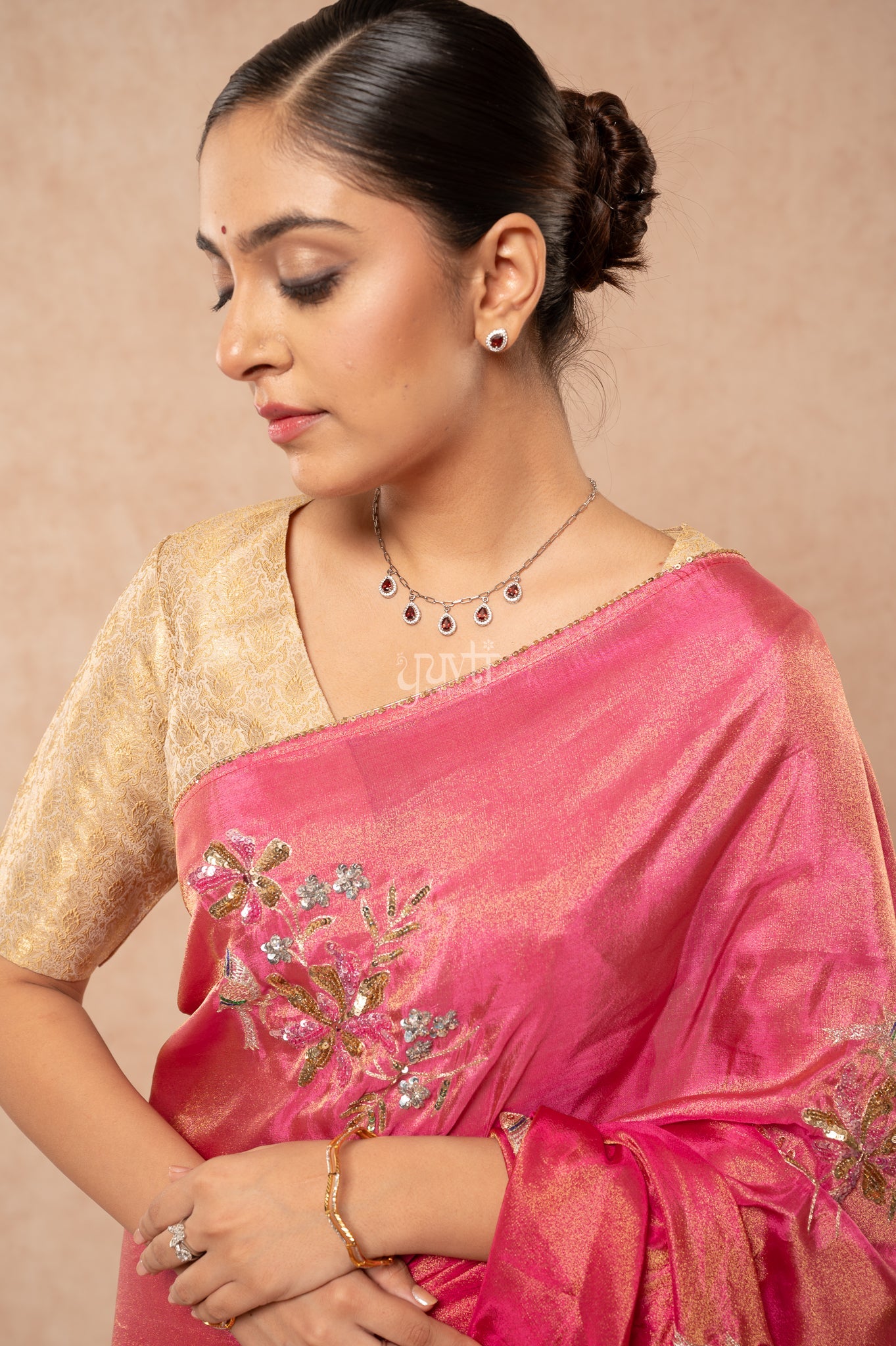 Rani Viscose Tissue Aari Sequins Motifs ( Butti ) Handwork Party  Saree