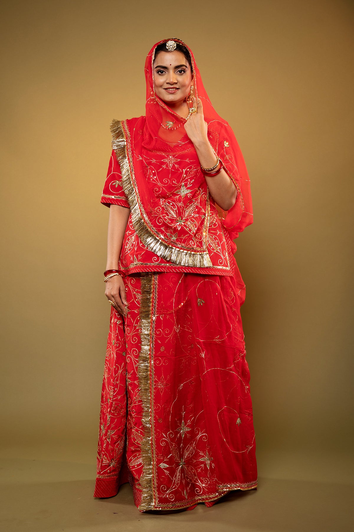 Satin Silk Surkh Laal Rajputi Poshak