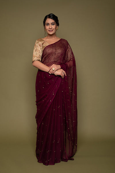 Viscose Chiffon Mukesh work Saree