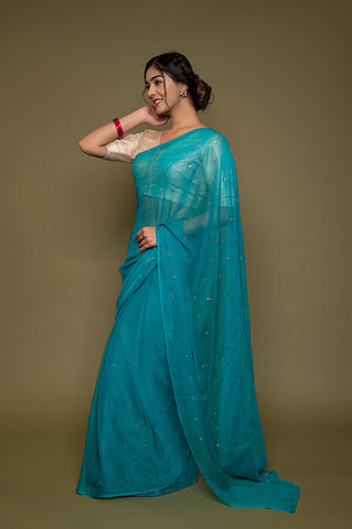 Viscose Chiffon Mukesh Tikki Saree