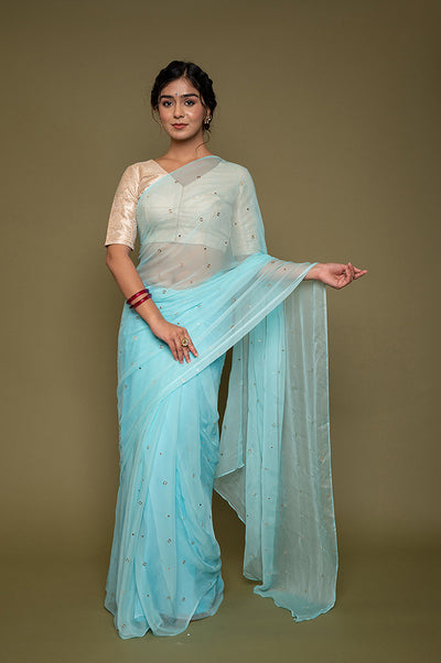 Viscose Chiffon Sky Mukesh Work Saree