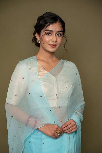 Viscose Chiffon Sky Mukesh Work Saree