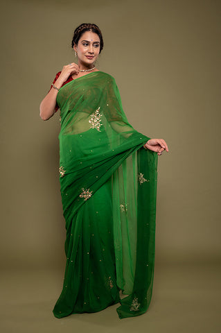 Viscose Chiffon Green Butta Work Saree