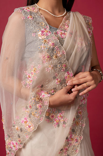 Cocktail Off White Saree