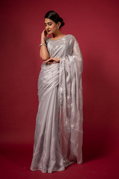 Cocktail Silver Saree