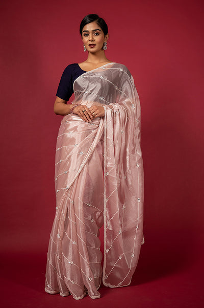 Cocktail Pearl Pink Saree