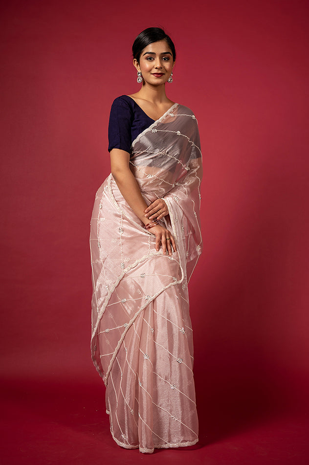 Cocktail Pearl Pink Saree