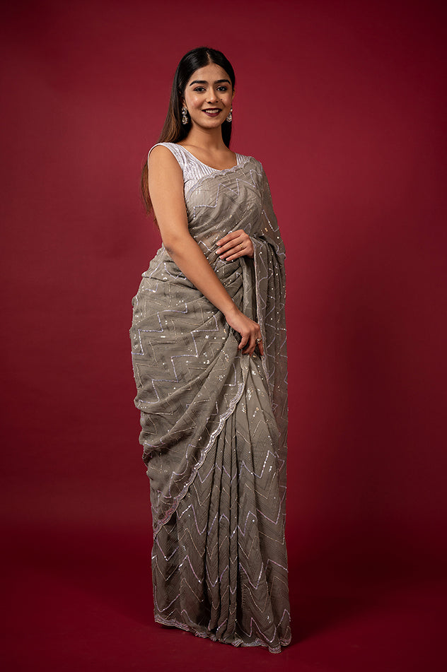 Cocktail Silver 053 Saree