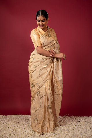 Handloom Tissue Gold Chamois Saree