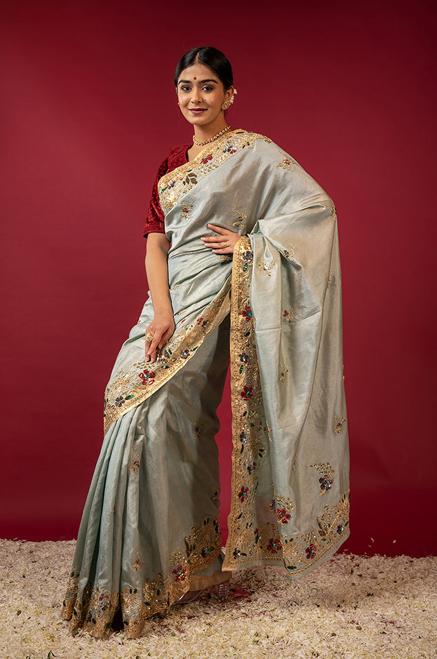 Blue Topaz Handloom Tissue Saree