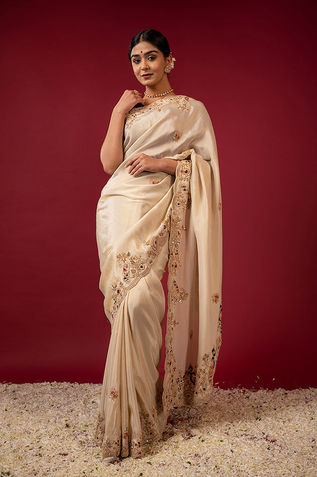 Handloom Cream Tissue Saree