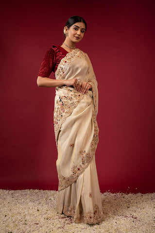 Handloom Cream Tissue Saree