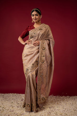 Handloom Tan Tissue Saree