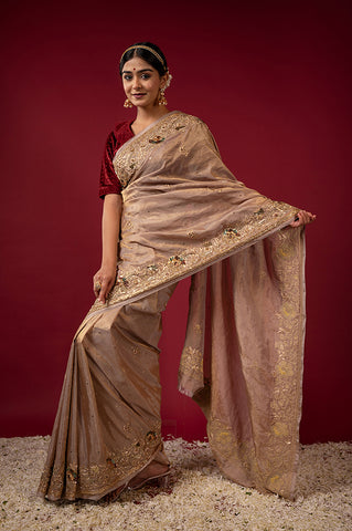 Handloom Tan Tissue Saree