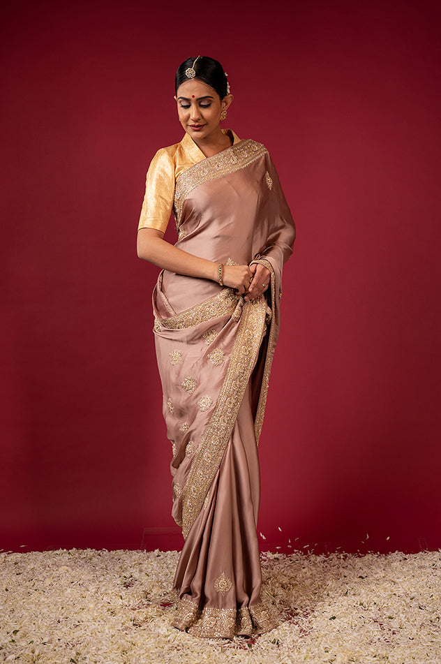 Satin Cinnaber Bridal Saree