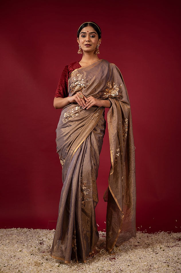 Handloom Plum Tissue Saree